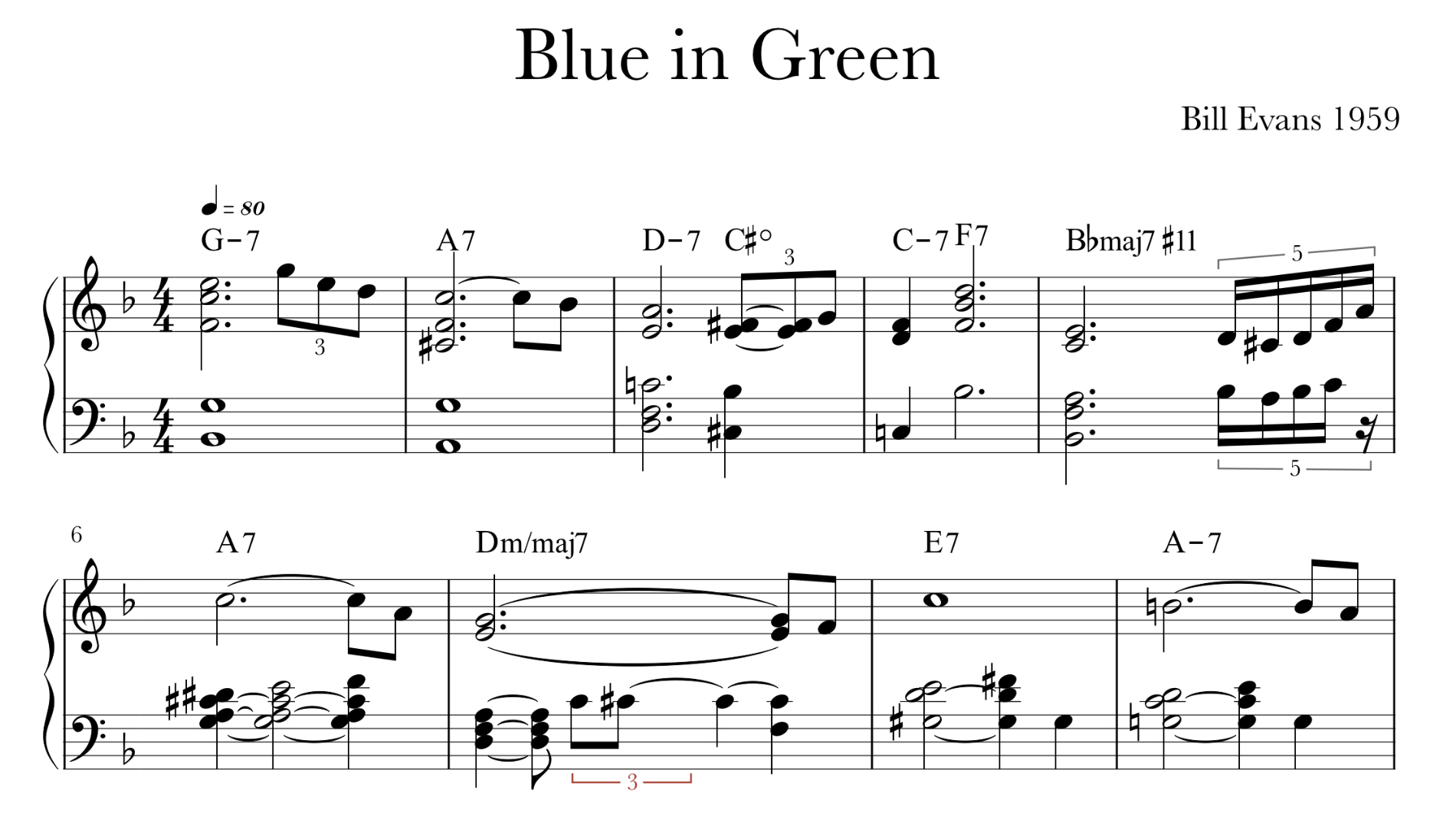 bill evans blue in green transcription